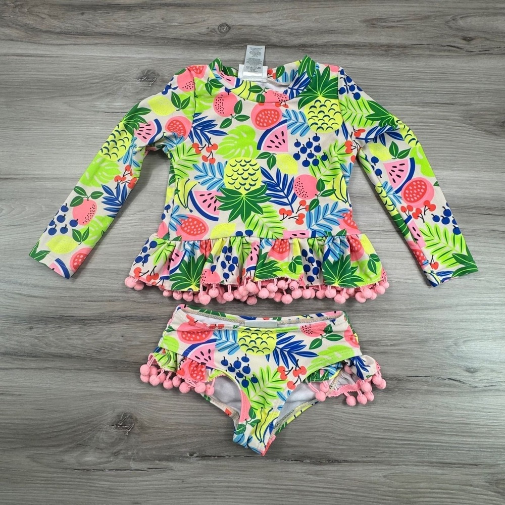 Nicole Miller New York Toddler Girls Fruit Print Rash Guard Swimsuit Set 2T